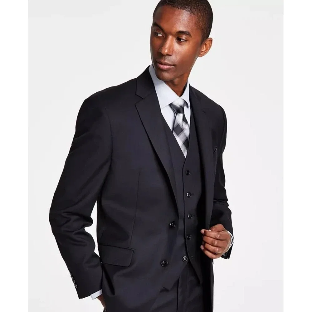 Michael Kors Mens Classic-fit Suit Jacket Blazer 42S‎ Black Solid Stretch E06827